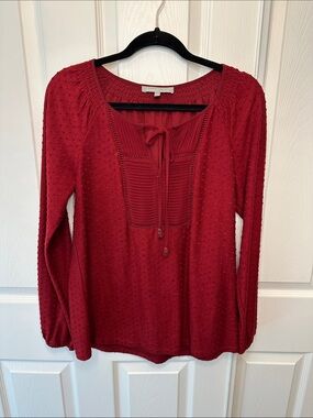 Daniel Rainn Crimson Tie-Neck Textured Blouse